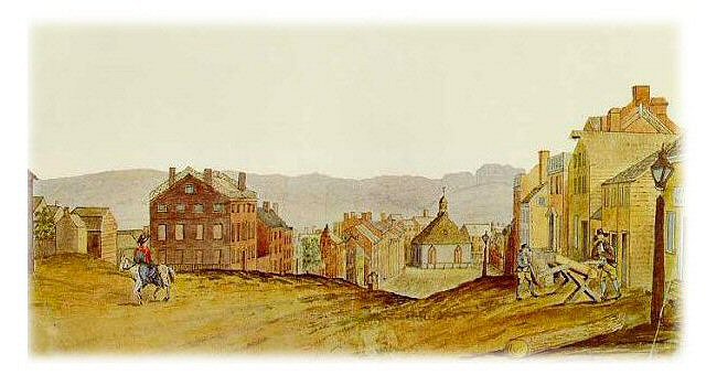 State Street, Albany, 1806 watercolor by Eights