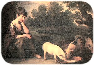 detail of Girl with Pigs by Thomas Gainsborough Girl 1782