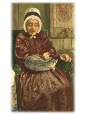 old woman with her cat, a painting by August Allebe